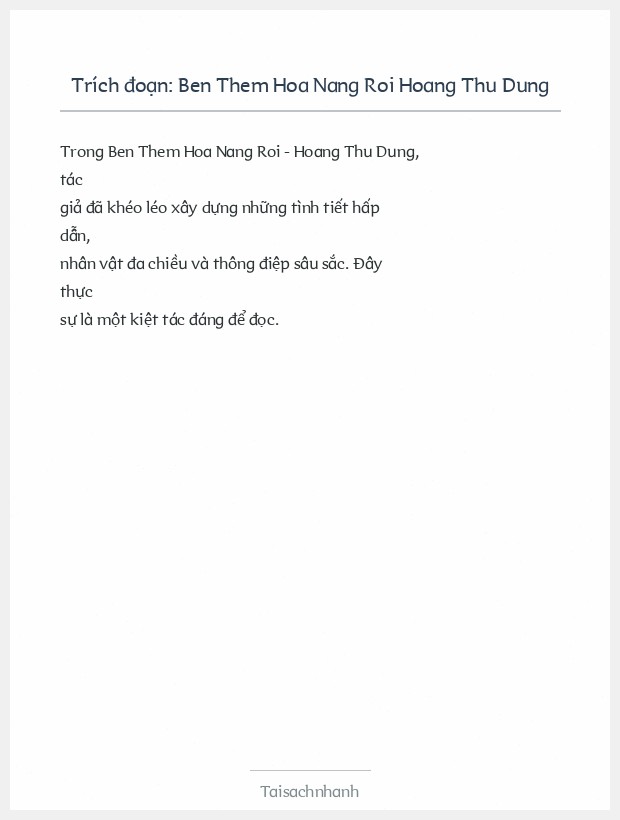 Trích đoạn Ben Them Hoa Nang Roi Hoang Thu Dung
