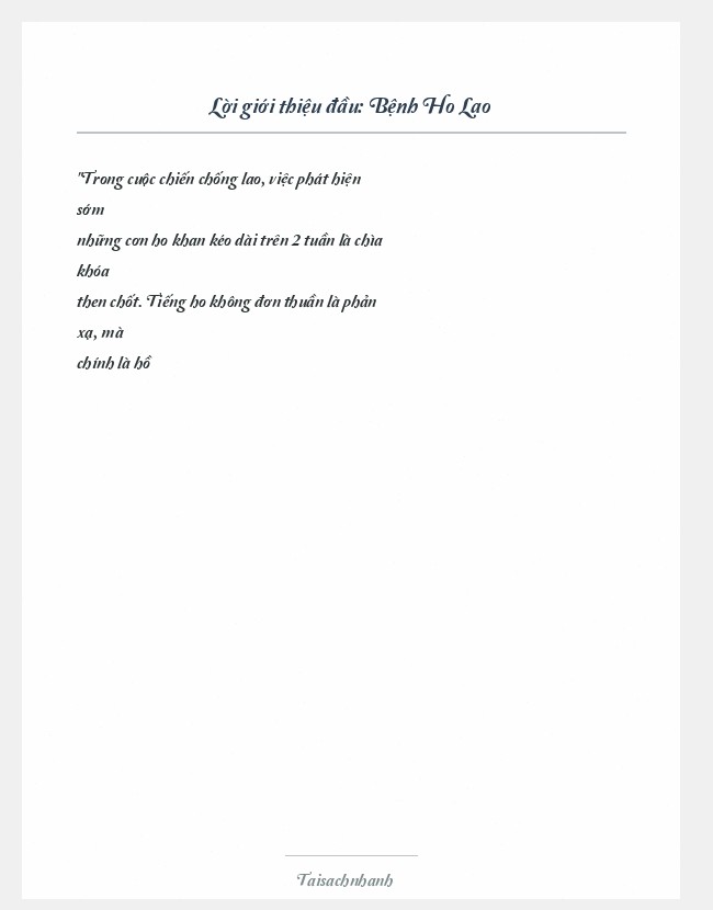 Trích đoạn Bệnh Ho Lao