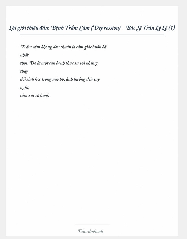 Trích đoạn Bệnh Trầm Cảm (Depression) - Bác Sĩ Trần Lý Lê (1)