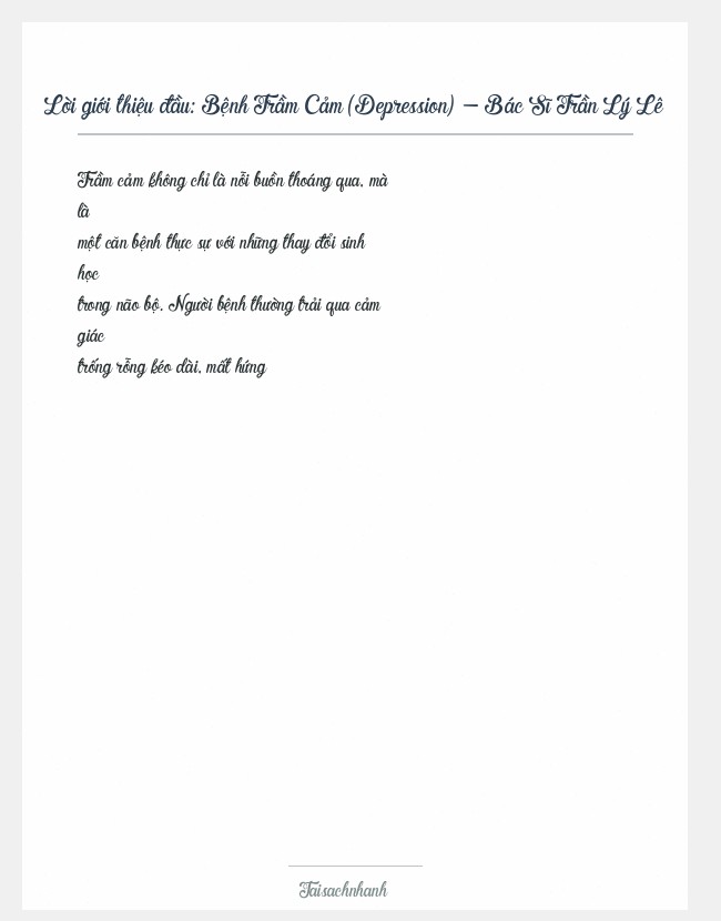 Trích đoạn Bệnh Trầm Cảm (Depression) - Bác Sĩ Trần Lý Lê