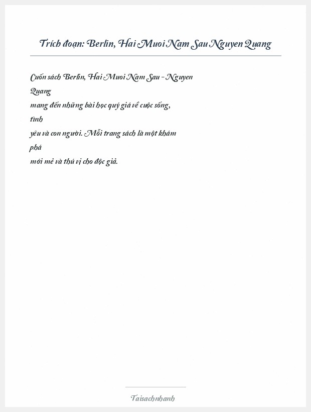 Trích đoạn Berlin, Hai Muoi Nam Sau Nguyen Quang