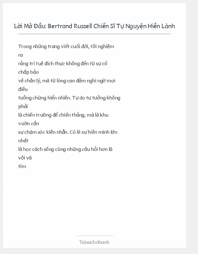 Trích đoạn Bertrand Russell Chiến Sĩ Tự Nguyện Hiền Lành