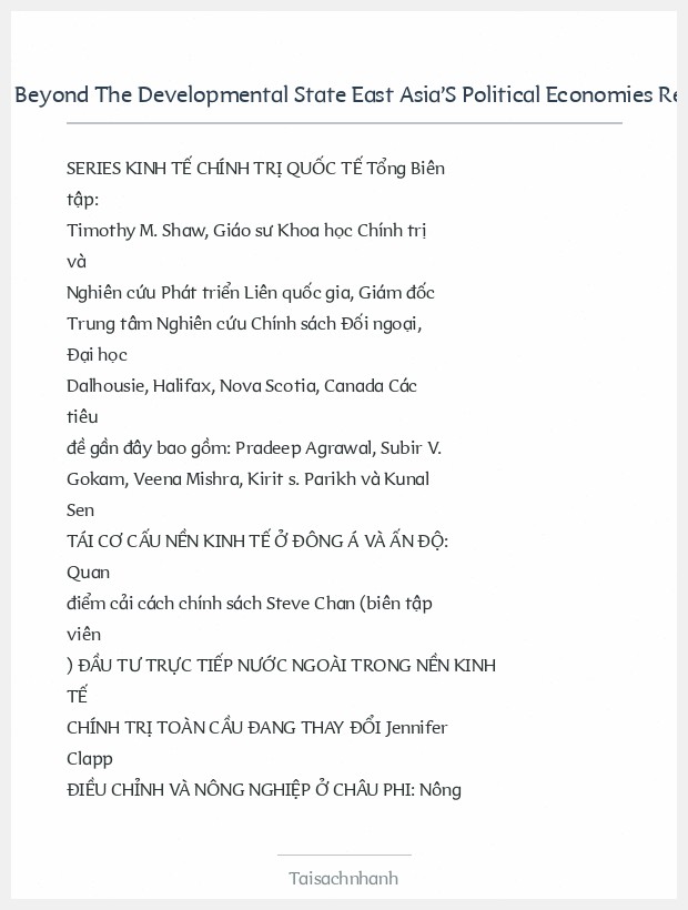 Trích đoạn Beyond The Developmental State East Asia’S Political Economies Reconsidered