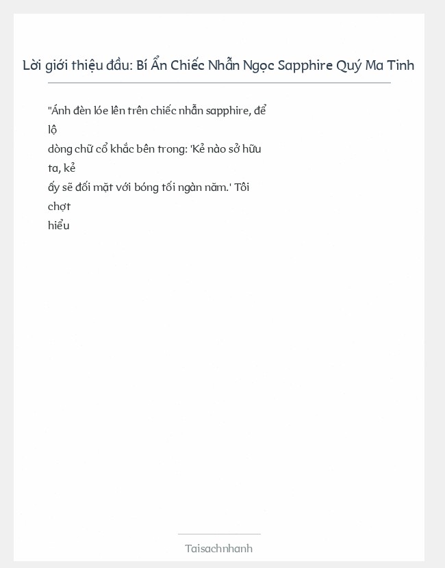 Trích đoạn Bí Ẩn Chiếc Nhẫn Ngọc Sapphire Quý Ma Tinh