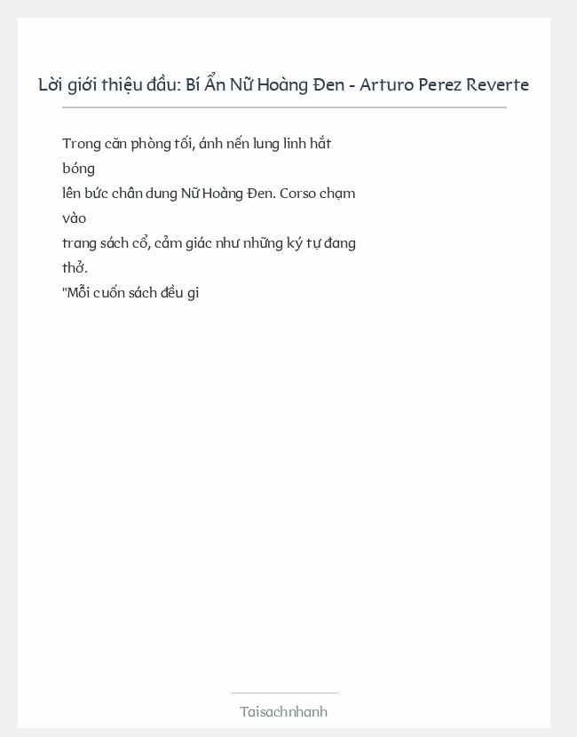 Trích đoạn Bí Ẩn Nữ Hoàng Đen - Arturo Perez Reverte