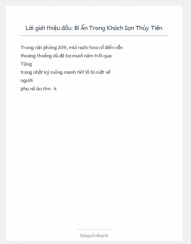 Trích đoạn Bí Ẩn Trong Khách Sạn Thủy Tiên