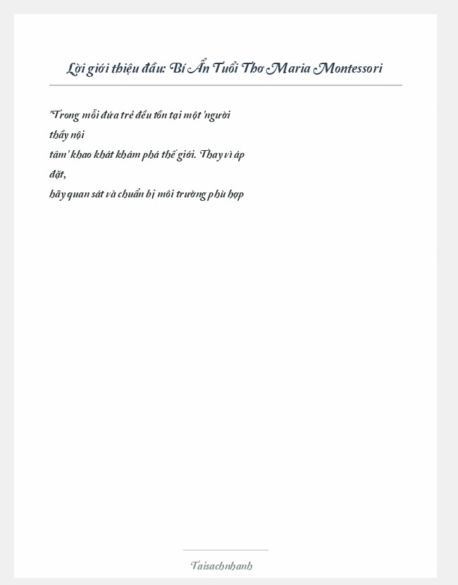 Trích đoạn Bí Ẩn Tuổi Thơ Maria Montessori