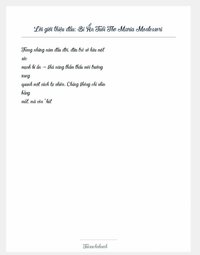 Trích đoạn Bí Ẩn Tuổi Thơ Maria Montessori