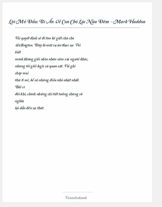 Trích đoạn Bí Ẩn Về Con Chó Lúc Nửa Đêm - Mark Haddon