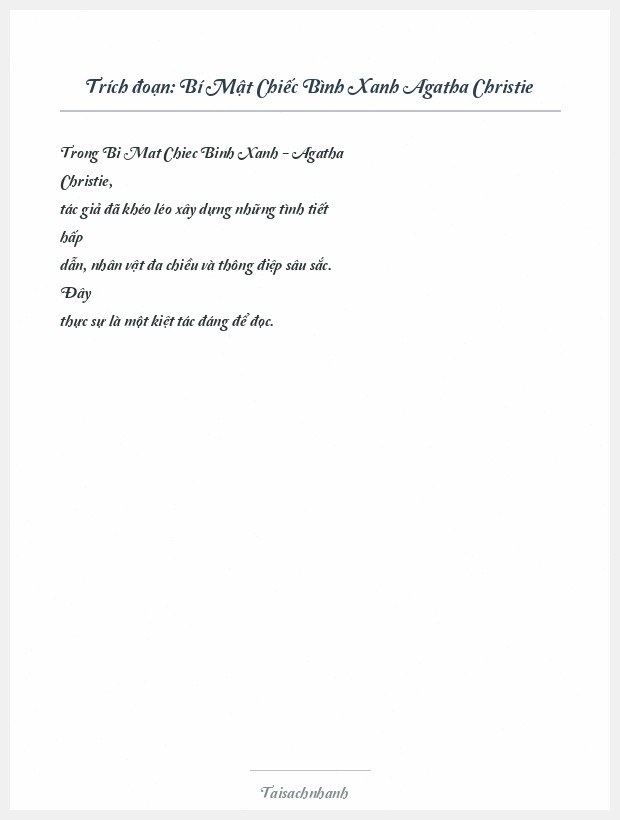 Trích đoạn Bí Mật Chiếc Bình Xanh Agatha Christie