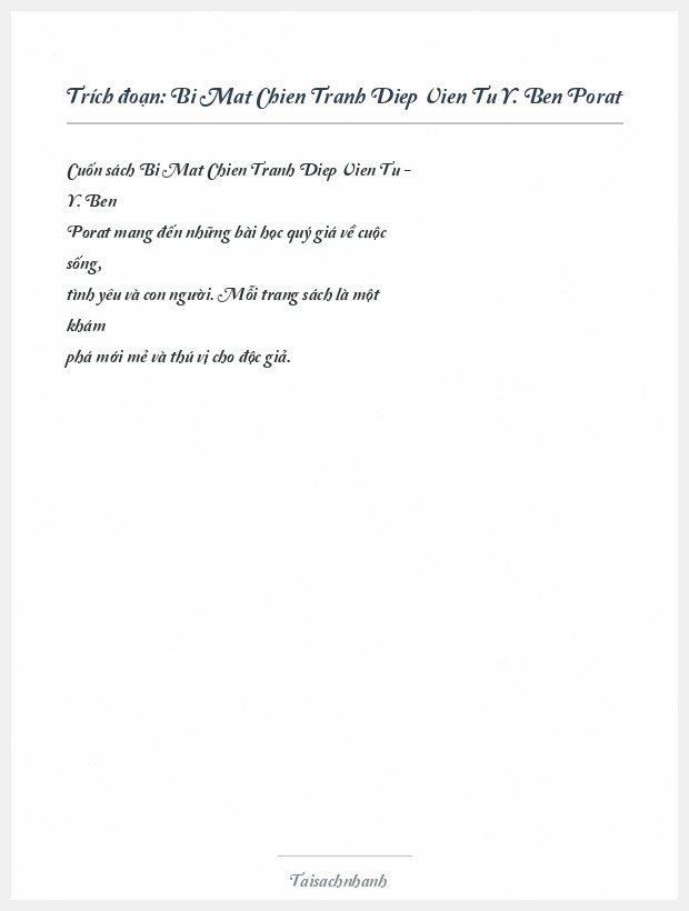 Trích đoạn Bi Mat Chien Tranh Diep Vien Tu Y. Ben Porat