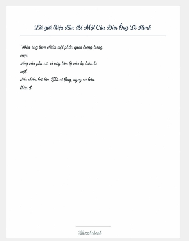 Trích đoạn Bí Mật Của Đàn Ông Lê Hạnh