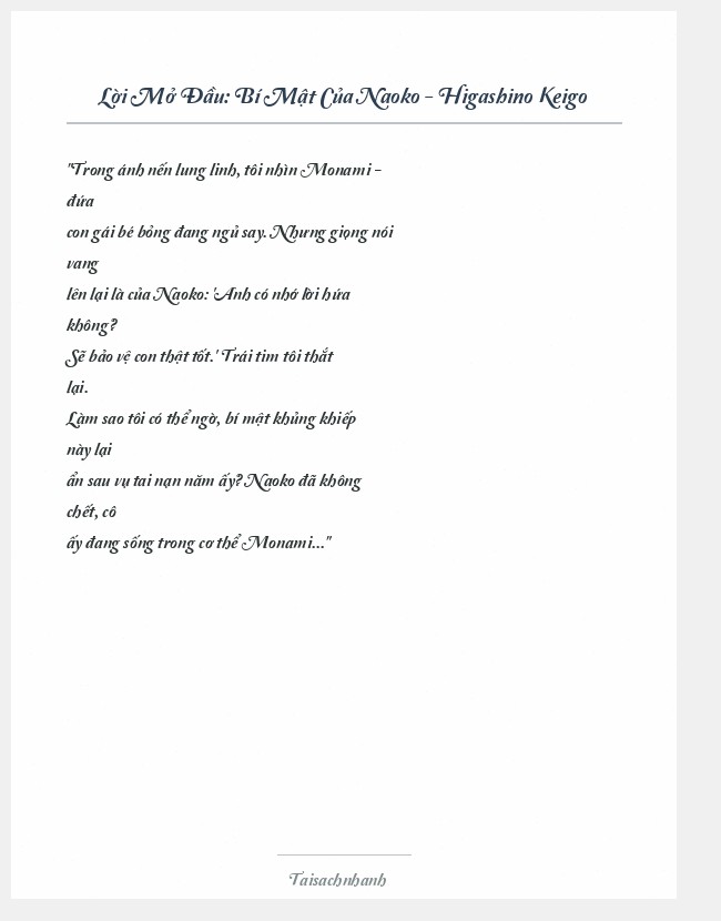 Trích đoạn Bí Mật Của Naoko - Higashino Keigo