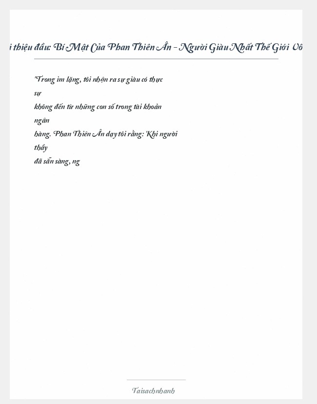 Trích đoạn Bí Mật Của Phan Thiên Ân - Người Giàu Nhất Thế Giới Vô Danh