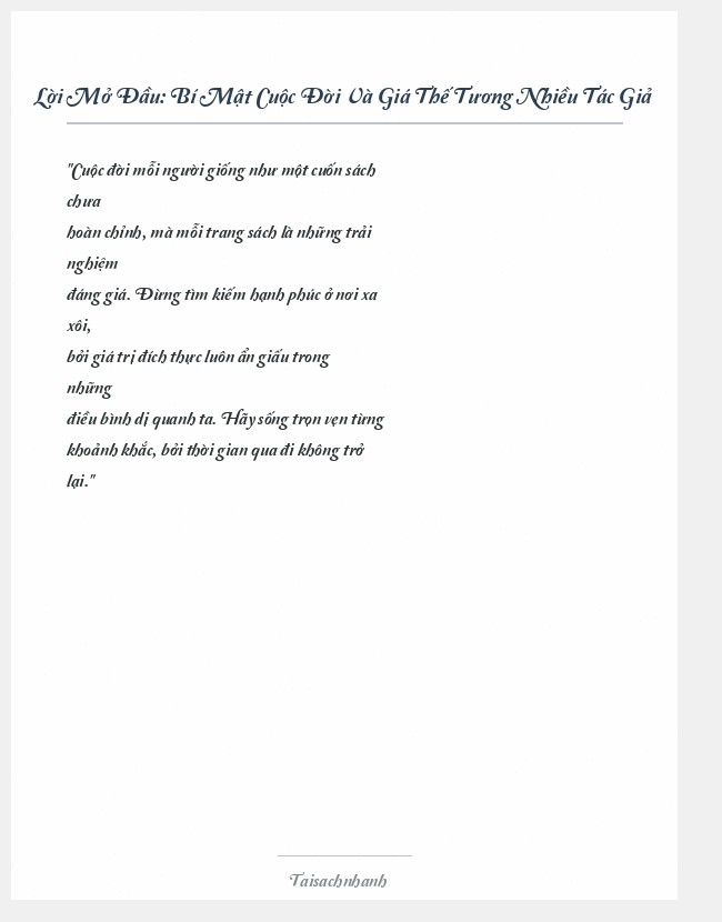 Trích đoạn Bí Mật Cuộc Đời Và Giá Thế Tương Nhiều Tác Giả