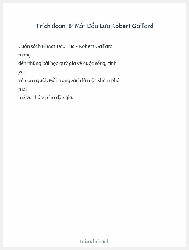 Trích đoạn Bí Mật Đầu Lửa Robert Gaillard