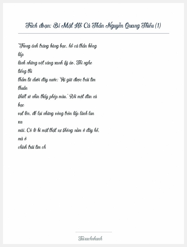 Trích đoạn Bí Mật Hồ Cá Thần Nguyễn Quang Thiều (1)