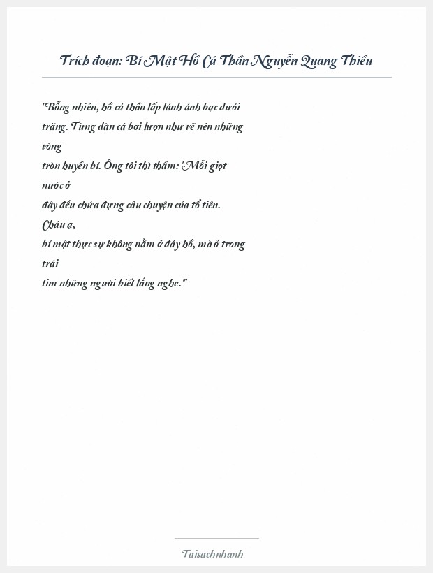 Trích đoạn Bí Mật Hồ Cá Thần Nguyễn Quang Thiều