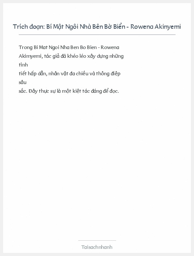 Trích đoạn Bí Mật Ngôi Nhà Bên Bờ Biển - Rowena Akinyemi