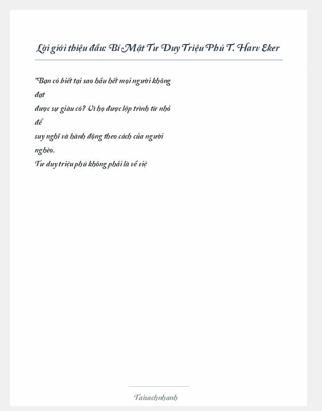 Trích đoạn Bí Mật Tư Duy Triệu Phú T. Harv Eker