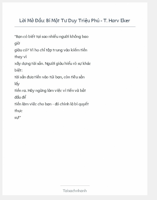 Trích đoạn Bí Mật Tư Duy Triệu Phú - T. Harv Eker