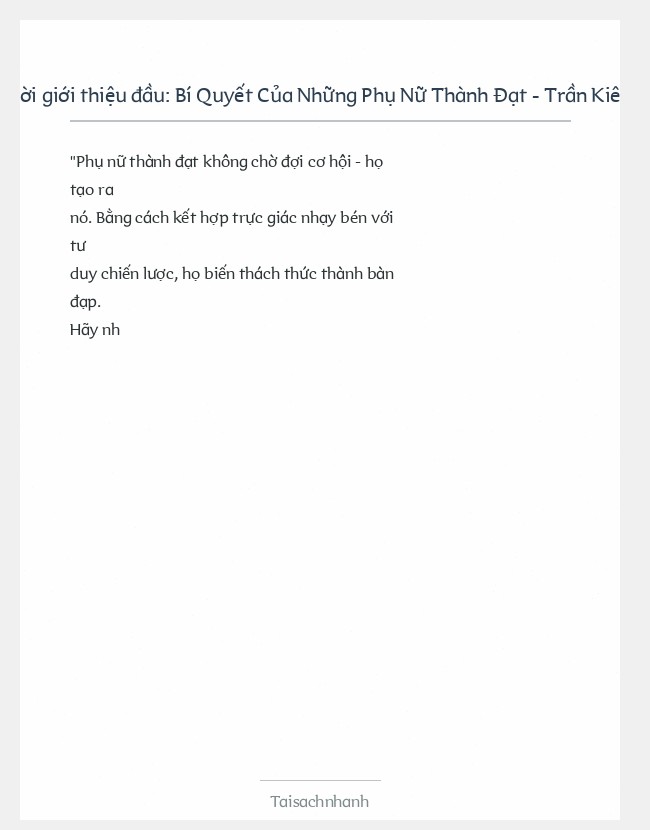Trích đoạn Bí Quyết Của Những Phụ Nữ Thành Đạt - Trần Kiên