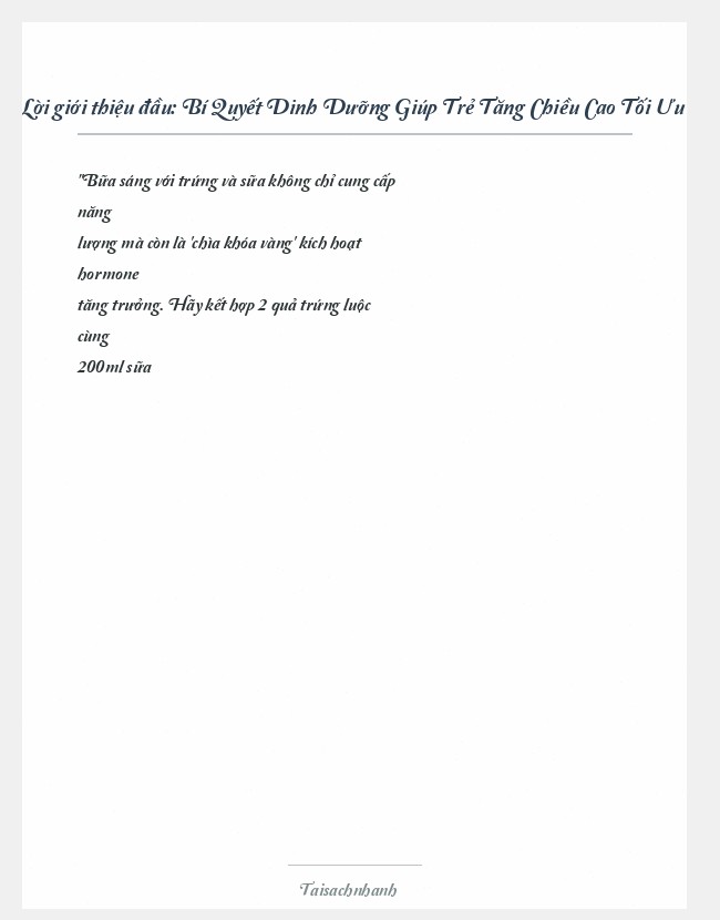 Trích đoạn Bí Quyết Dinh Dưỡng Giúp Trẻ Tăng Chiều Cao Tối Ưu