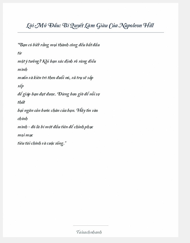 Trích đoạn Bí Quyết Làm Giàu Của Napoleon Hill