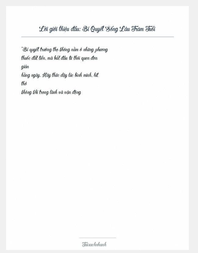 Trích đoạn Bí Quyết Sống Lâu Trăm Tuổi