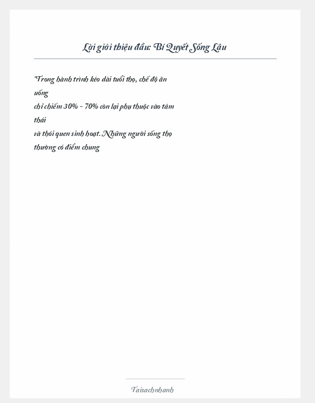 Trích đoạn Bí Quyết Sống Lâu