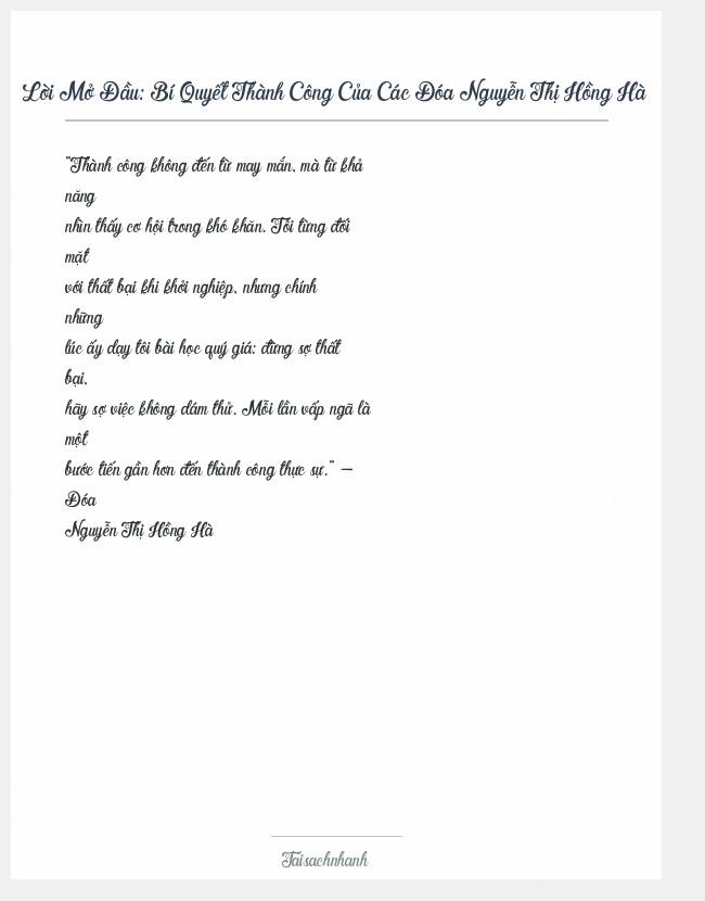 Trích đoạn Bí Quyết Thành Công Của Các Đóa Nguyễn Thị Hồng Hà