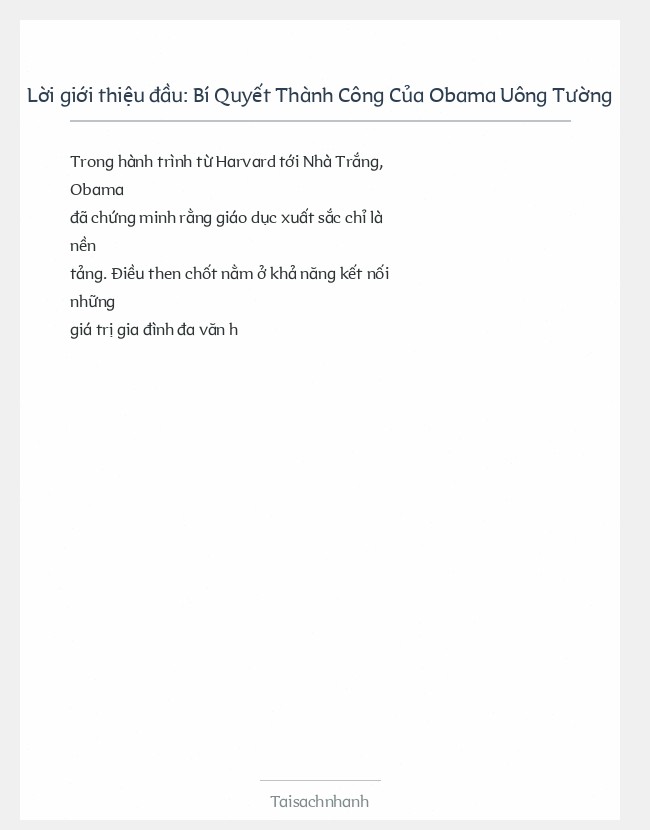 Trích đoạn Bí Quyết Thành Công Của Obama Uông Tường