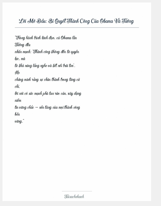 Trích đoạn Bí Quyết Thành Công Của Obama Và Tưởng