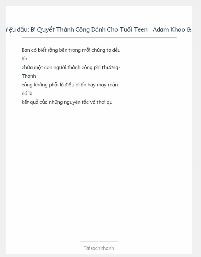 Trích đoạn Bí Quyết Thành Công Dành Cho Tuổi Teen - Adam Khoo & Gary Lee