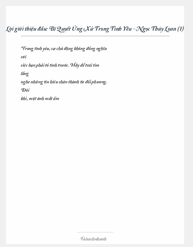 Trích đoạn Bí Quyết Ứng Xử Trong Tình Yêu - Ngọc Thúy Loan (1)