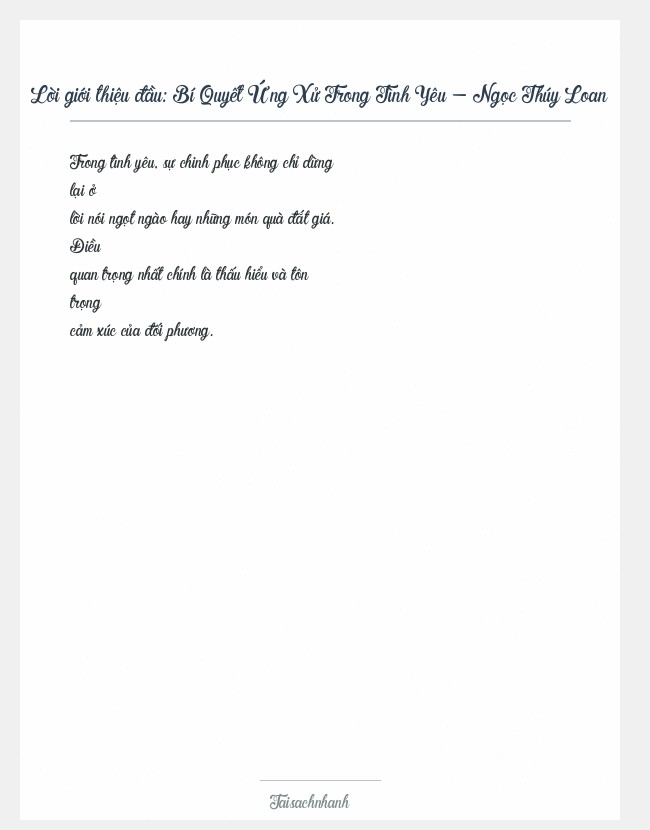 Trích đoạn Bí Quyết Ứng Xử Trong Tình Yêu - Ngọc Thúy Loan