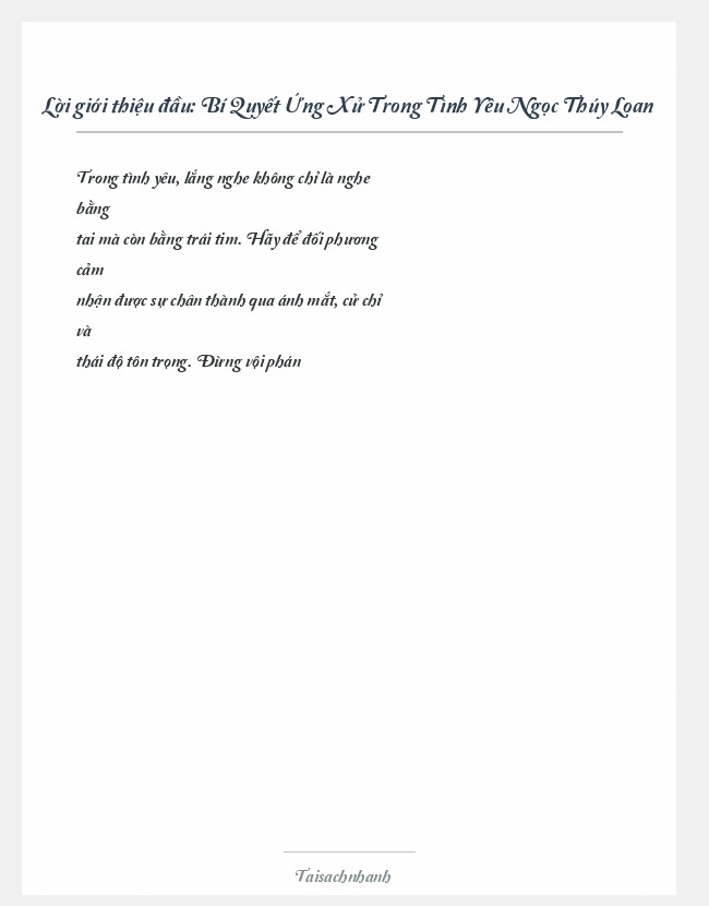 Trích đoạn Bí Quyết Ứng Xử Trong Tình Yêu Ngọc Thúy Loan