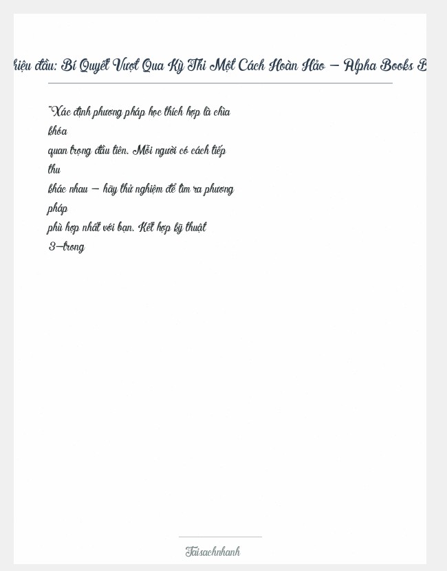 Trích đoạn Bí Quyết Vượt Qua Kỳ Thi Một Cách Hoàn Hảo - Alpha Books Biên Soạn