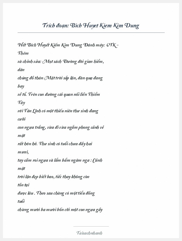Trích đoạn Bich Huyet Kiem Kim Dung