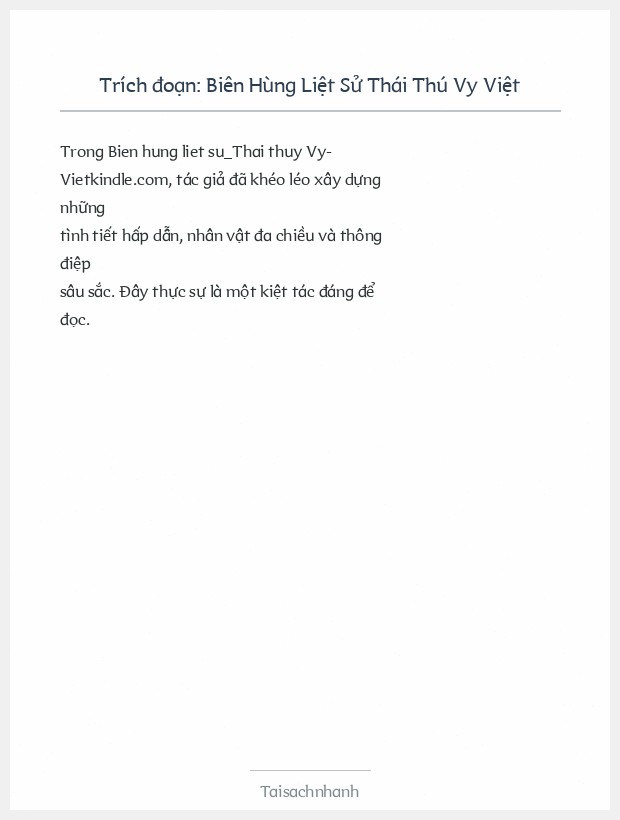 Trích đoạn Biên Hùng Liệt Sử Thái Thú Vy Việt