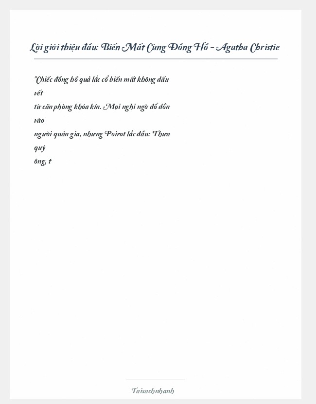 Trích đoạn Biến Mất Cùng Đồng Hồ - Agatha Christie