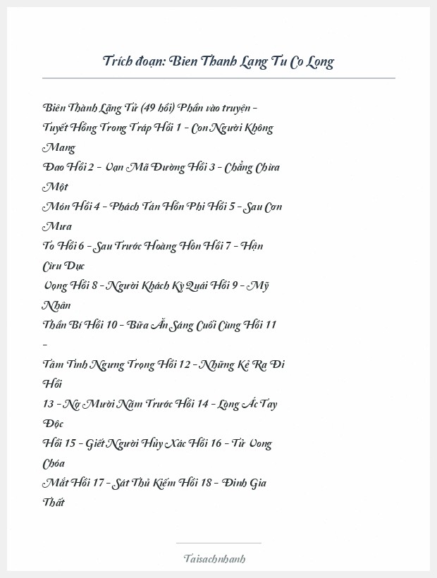 Trích đoạn Bien Thanh Lang Tu Co Long
