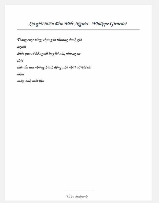 Trích đoạn Biết Người - Philippe Girardet