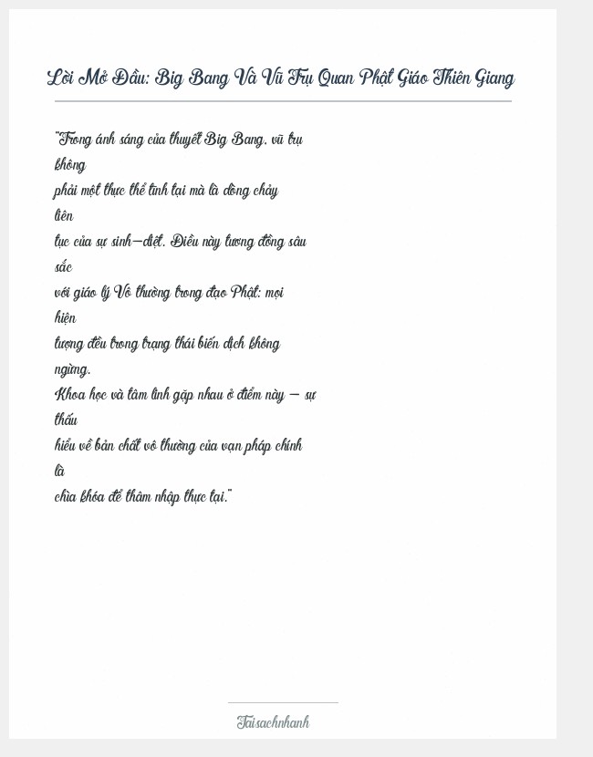 Trích đoạn Big Bang Và Vũ Trụ Quan Phật Giáo Thiên Giang