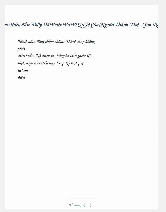 Trích đoạn Billy Và Beth: Ba Bí Quyết Của Người Thành Đạt - Jim Randel