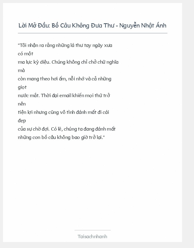 Trích đoạn Bồ Câu Không Đưa Thư - Nguyễn Nhật Ánh