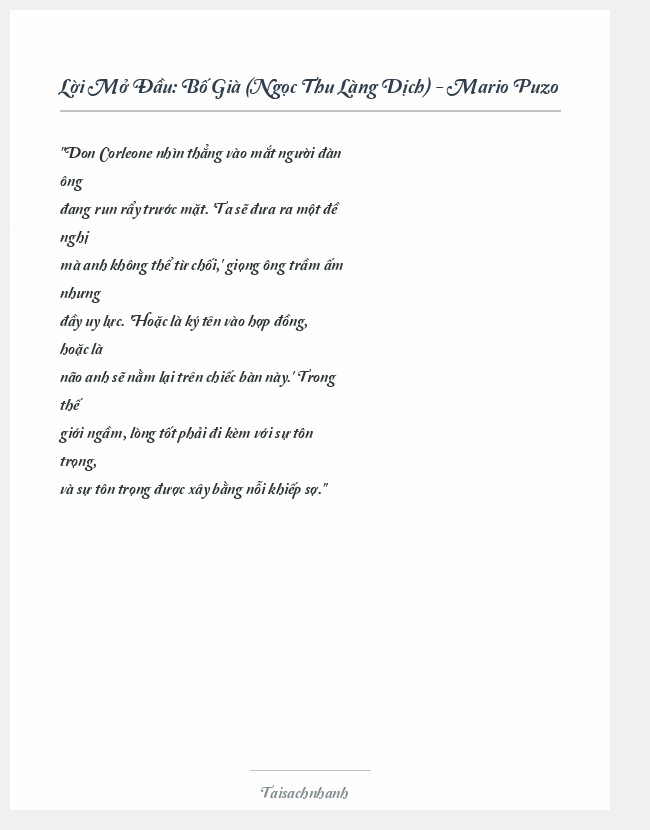 Trích đoạn Bố Già (Ngọc Thu Làng Dịch) - Mario Puzo