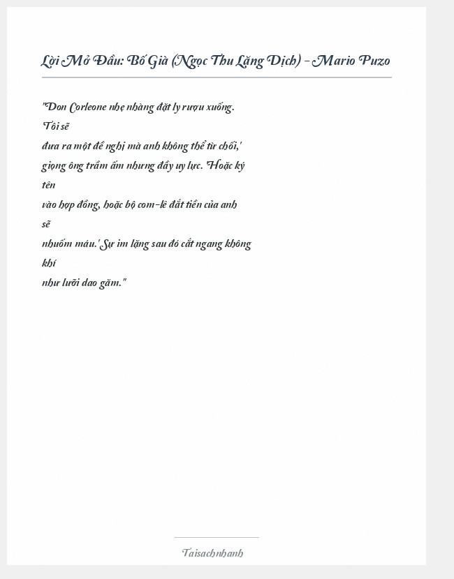 Trích đoạn Bố Già (Ngọc Thu Lặng Dịch) - Mario Puzo