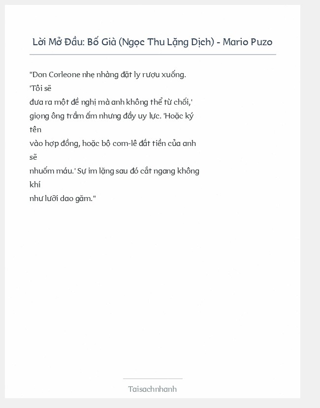 Trích đoạn Bố Già (Ngọc Thu Lặng Dịch) - Mario Puzo