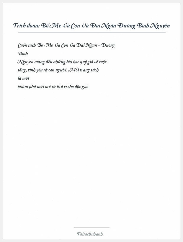 Trích đoạn Bố Mẹ Và Con Và Đại Ngàn Đường Bình Nguyên